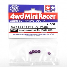 Mini 4WD Aluminum 2mm Lock Nut 5 pcs Purple